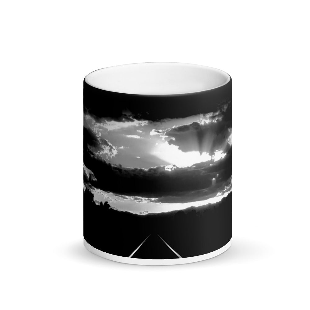 Sunset RailRoad Tracks 11oz Matte Black Magic Coffee Mug